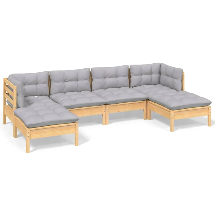 Salon de jardin 6 pcs avec coussins gris bois de pin - 2