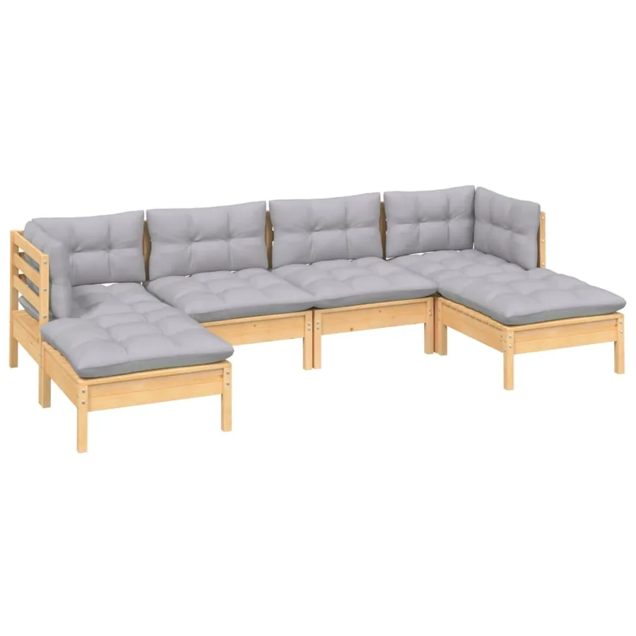 Salon de jardin 6 pcs avec coussins gris bois de pin - 3