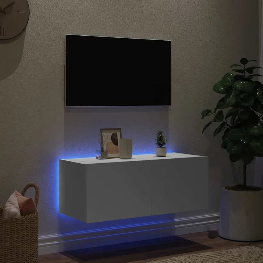 Meuble TV mural avec lumières LED blanc 80x35x31 cm - 3