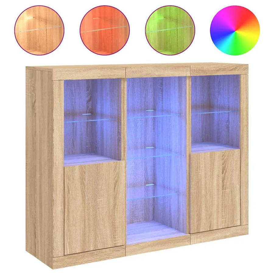 Buffets avec lumières LED 3 pcs chêne sonoma bois d'ingénierie - 2