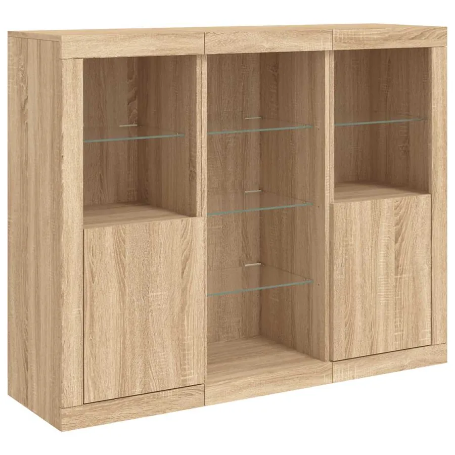 Buffets avec lumières LED 3 pcs chêne sonoma bois d'ingénierie - 5