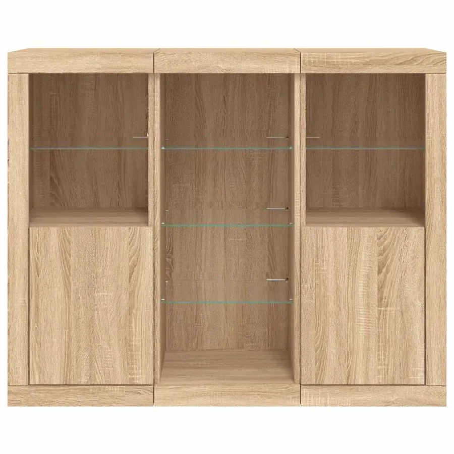 Buffets avec lumières LED 3 pcs chêne sonoma bois d'ingénierie - 6
