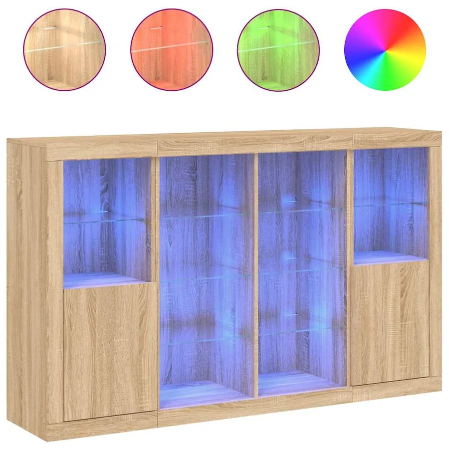 Buffets avec lumières LED 3 pcs chêne sonoma bois d'ingénierie - 2