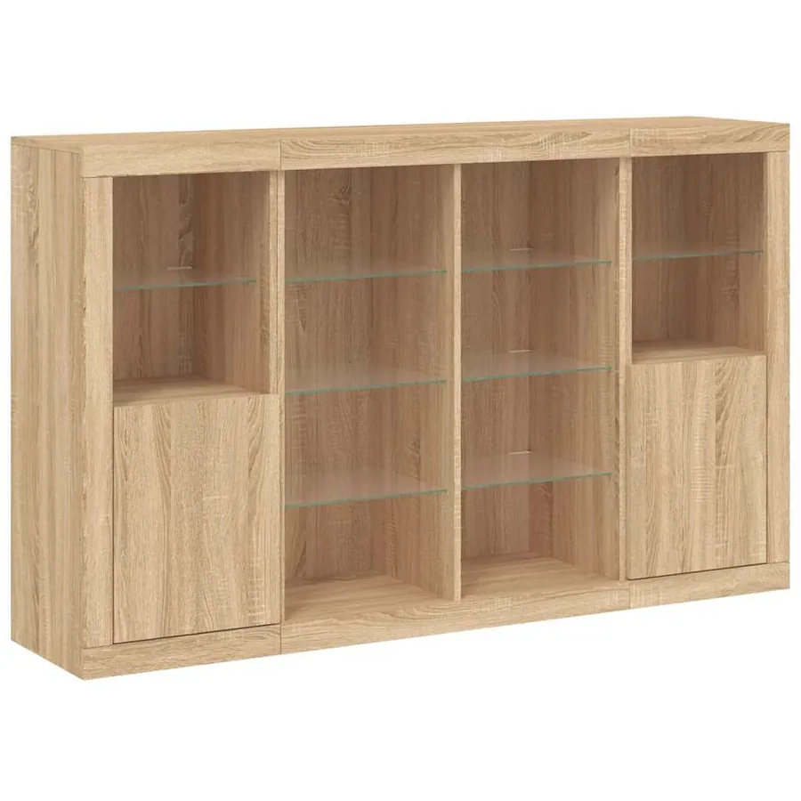 Buffets avec lumières LED 3 pcs chêne sonoma bois d'ingénierie - 5