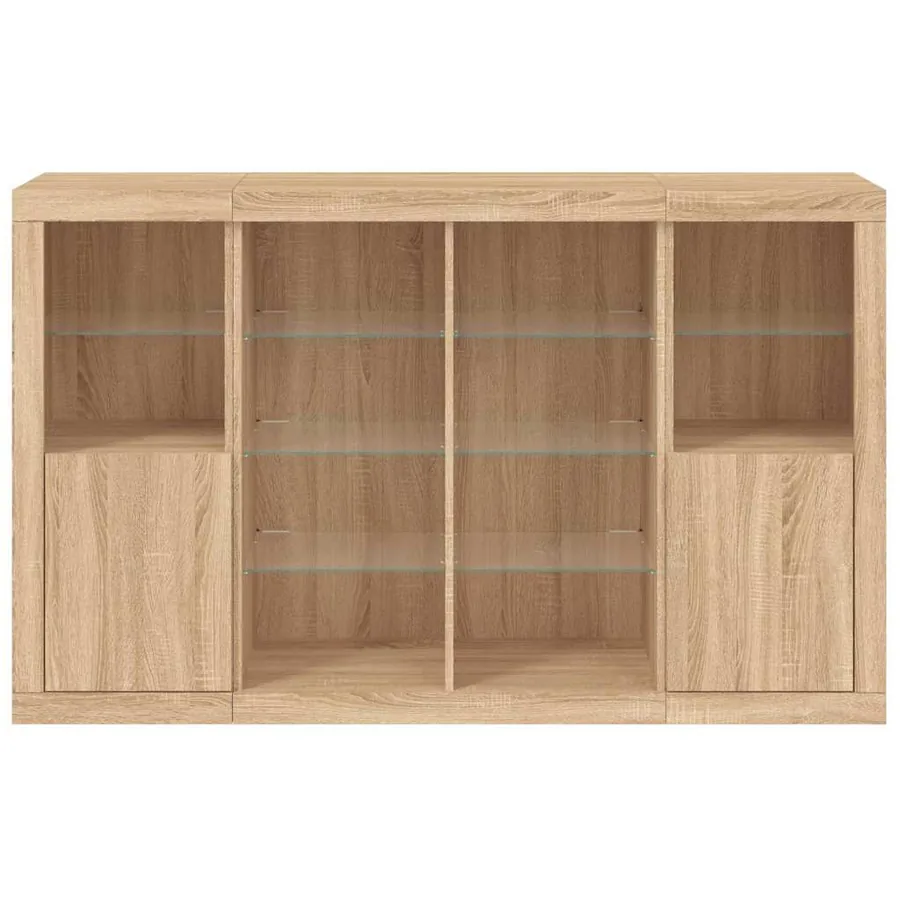 Buffets avec lumières LED 3 pcs chêne sonoma bois d'ingénierie - 6