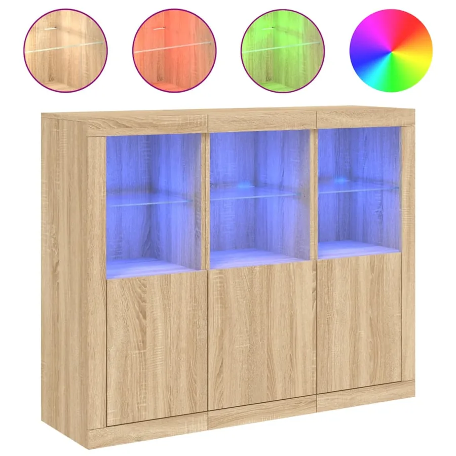Buffets avec lumières LED 3 pcs chêne sonoma bois d'ingénierie - 2