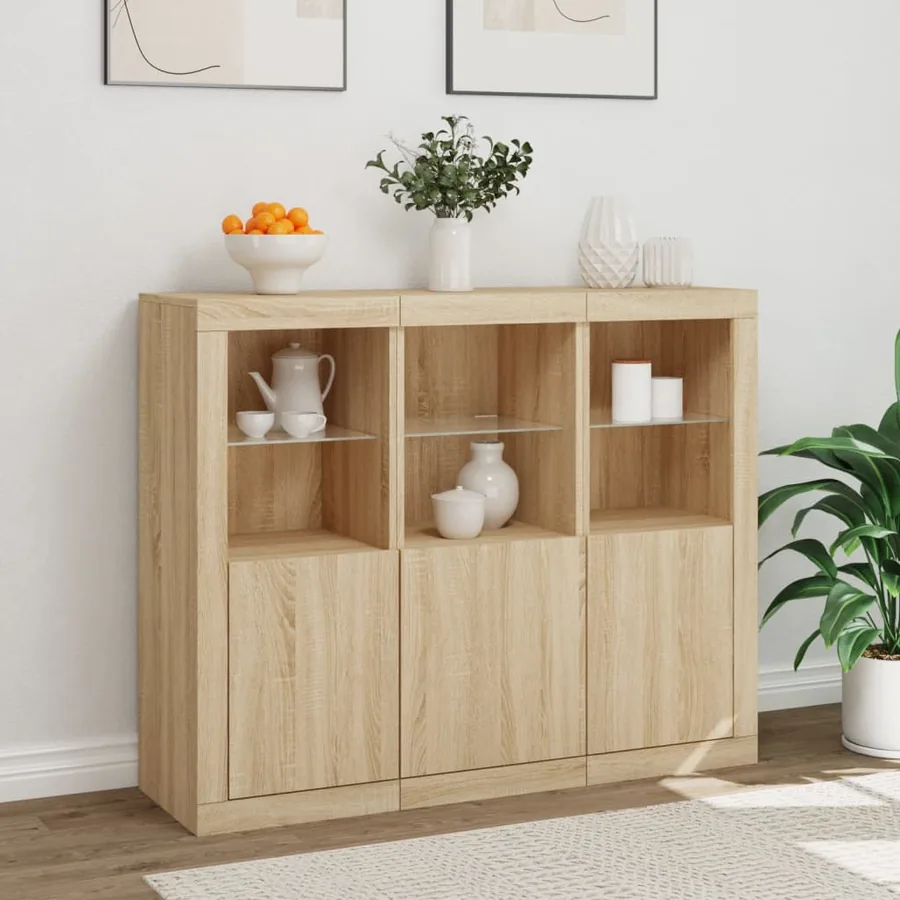 Buffets avec lumières LED 3 pcs chêne sonoma bois d'ingénierie - 4