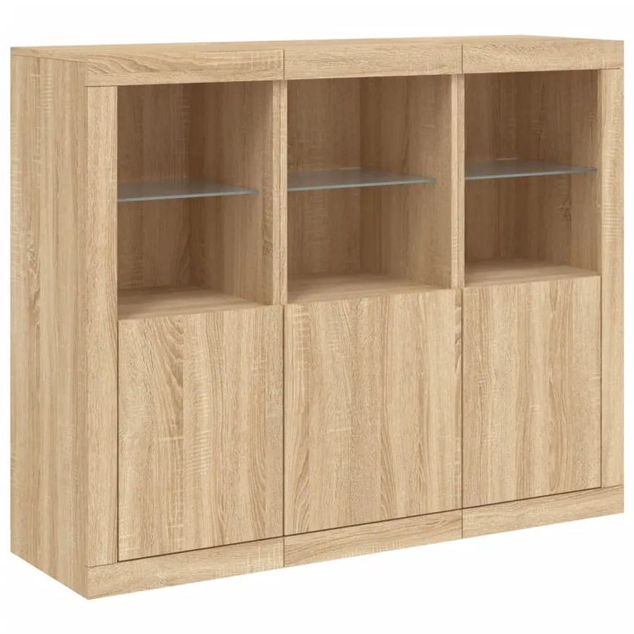 Buffets avec lumières LED 3 pcs chêne sonoma bois d'ingénierie - 5