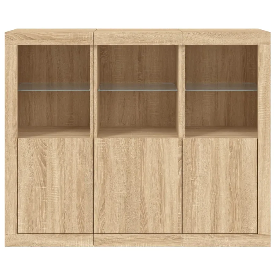 Buffets avec lumières LED 3 pcs chêne sonoma bois d'ingénierie - 6