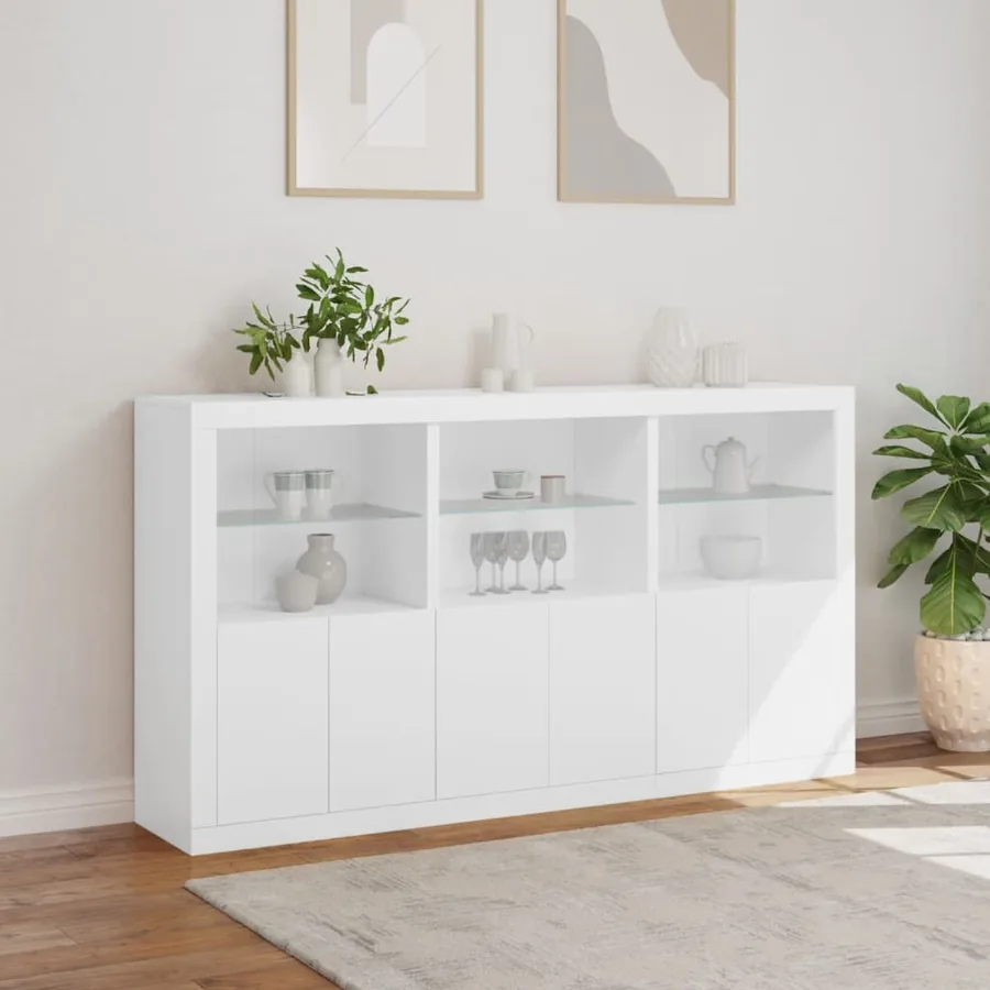 Buffet avec lumières LED blanc 181,5x37x100 cm - 4