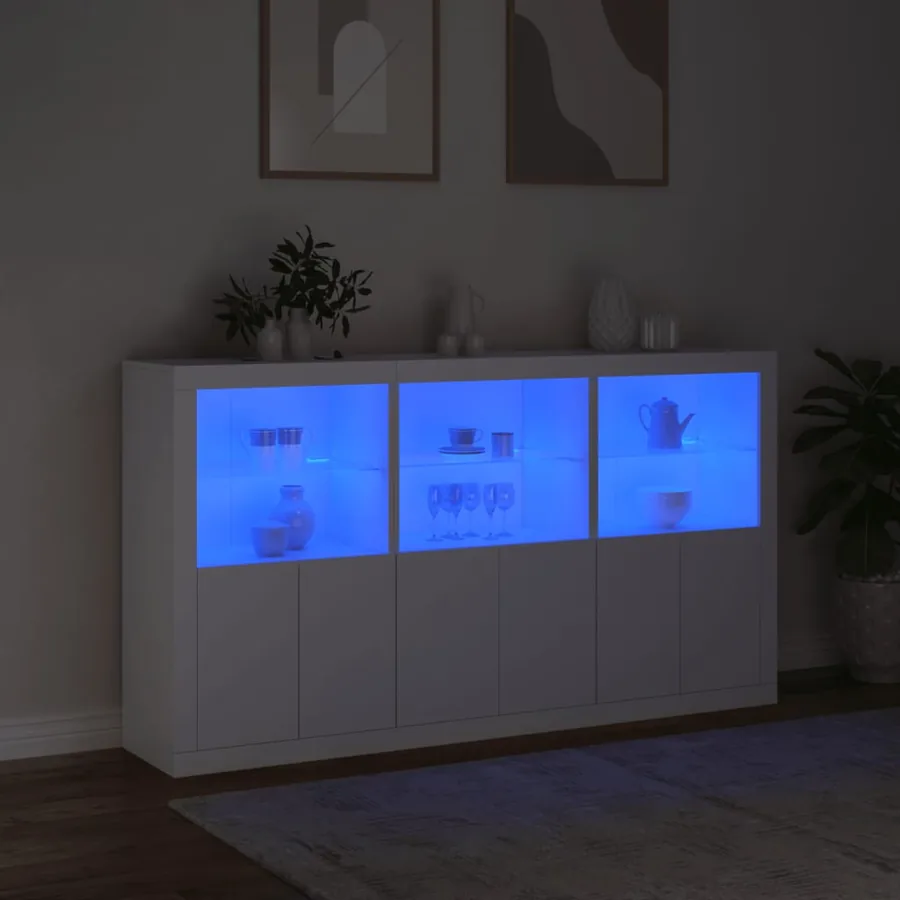 Buffet avec lumières LED blanc 181,5x37x100 cm - 5