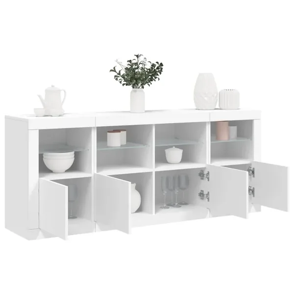 Buffet avec lumières LED blanc 163x37x67 cm