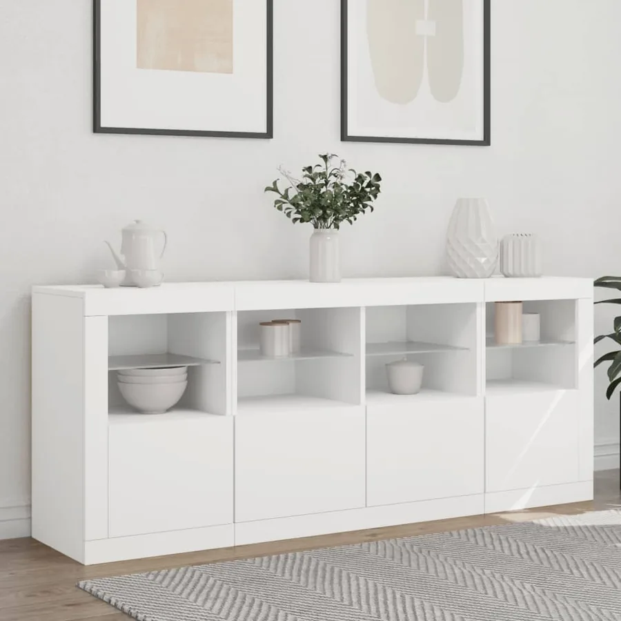 Buffet avec lumières LED blanc 163x37x67 cm - 3