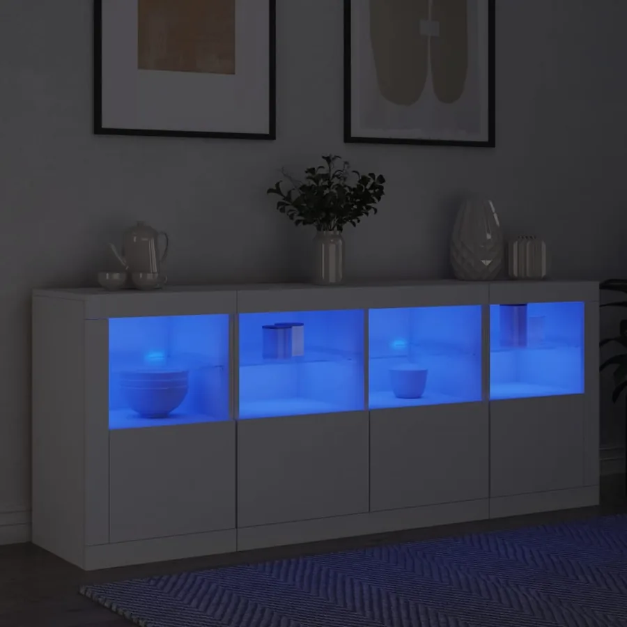 Buffet avec lumières LED blanc 163x37x67 cm - 4