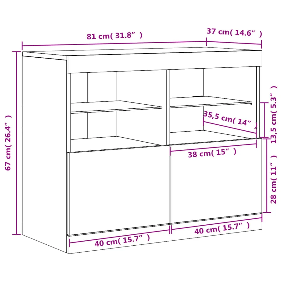 Buffet avec lumières LED blanc 81x37x67 cm - 16