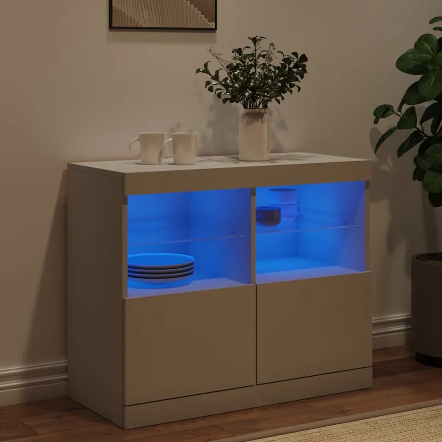 Buffet avec lumières LED blanc 81x37x67 cm - 4