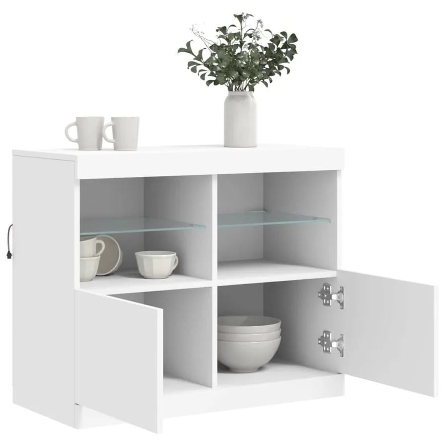 Buffet avec lumières LED blanc 81x37x67 cm - 5