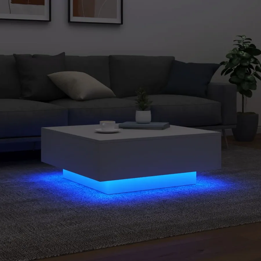Table basse avec lumières LED blanc 80x80x31 cm - 4