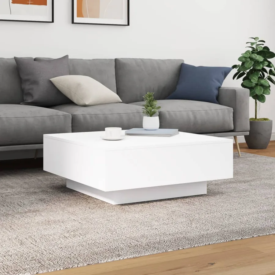 Table basse avec lumières LED blanc 80x80x31 cm - 5