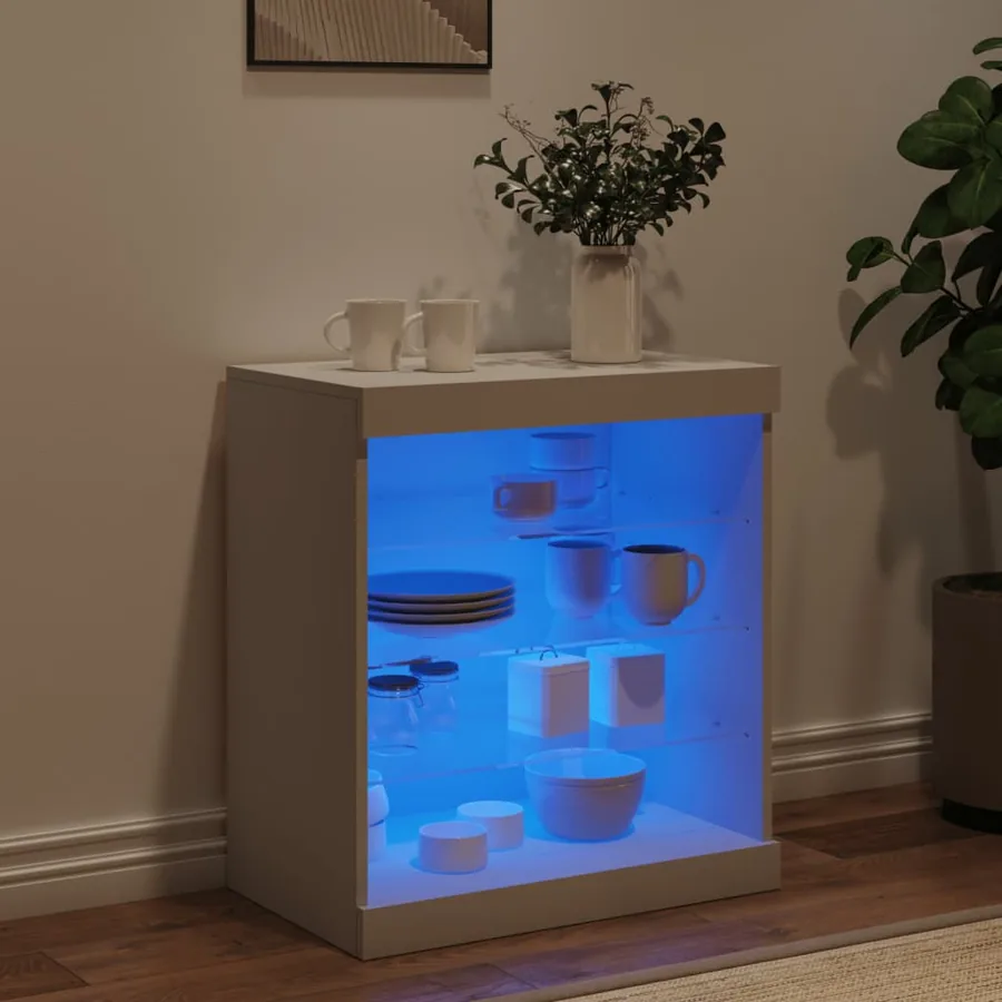 Buffet avec lumières LED blanc 60,5x37x67 cm - 3