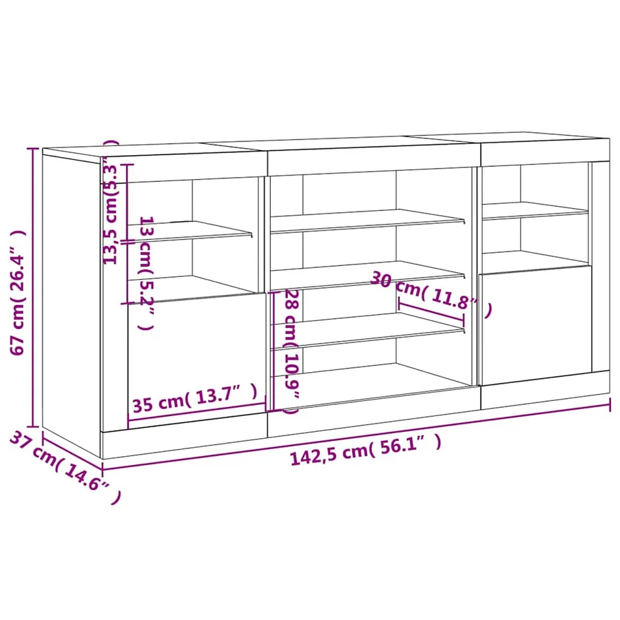 Buffet avec lumières LED noir 142,5x37x67 cm - 17