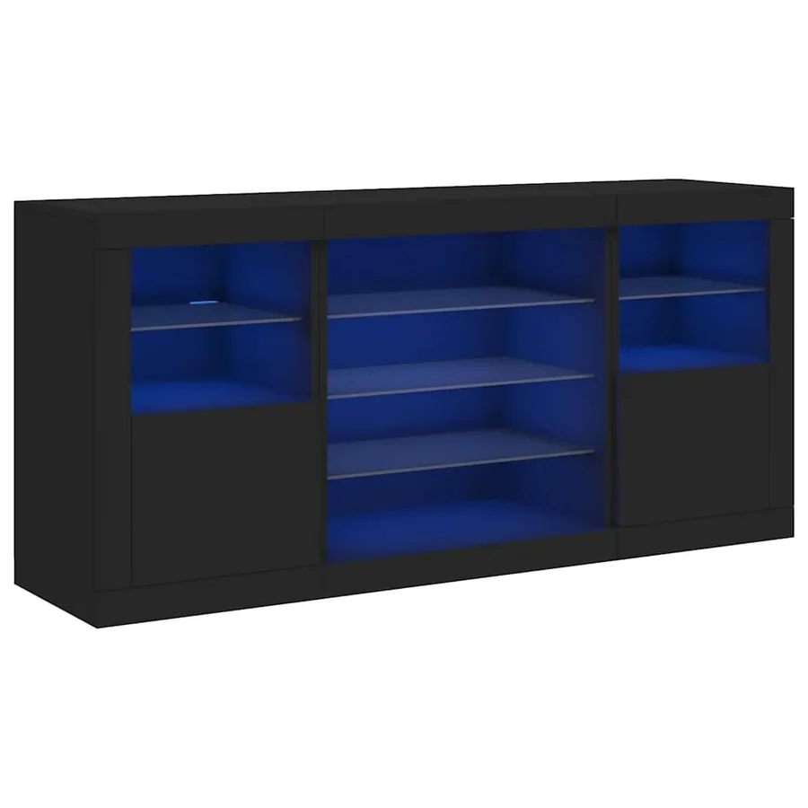 Buffet avec lumières LED noir 142,5x37x67 cm - 2