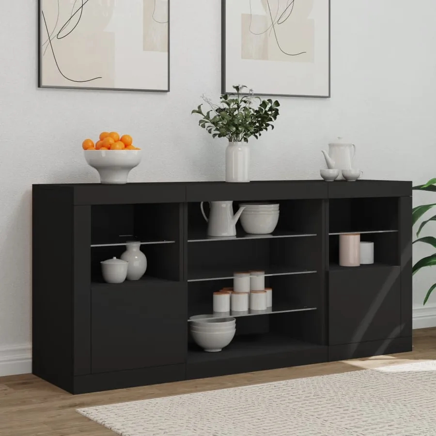 Buffet avec lumières LED noir 142,5x37x67 cm - 3