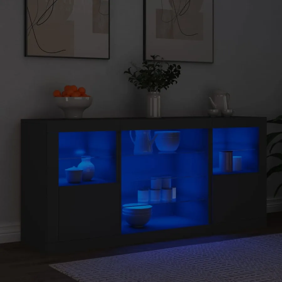 Buffet avec lumières LED noir 142,5x37x67 cm - 4