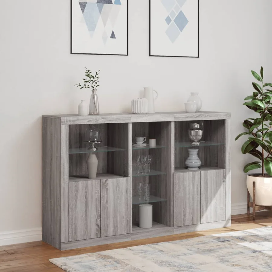 Buffet avec lumières LED sonoma gris 162x37x100 cm - 4