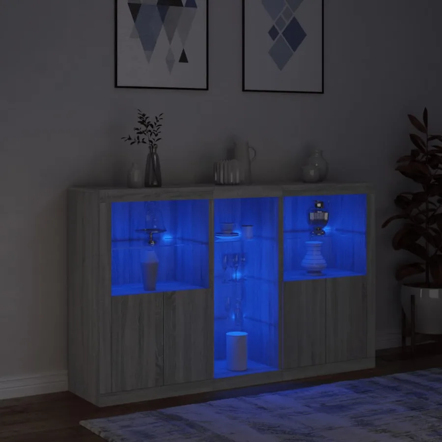 Buffet avec lumières LED sonoma gris 162x37x100 cm - 5