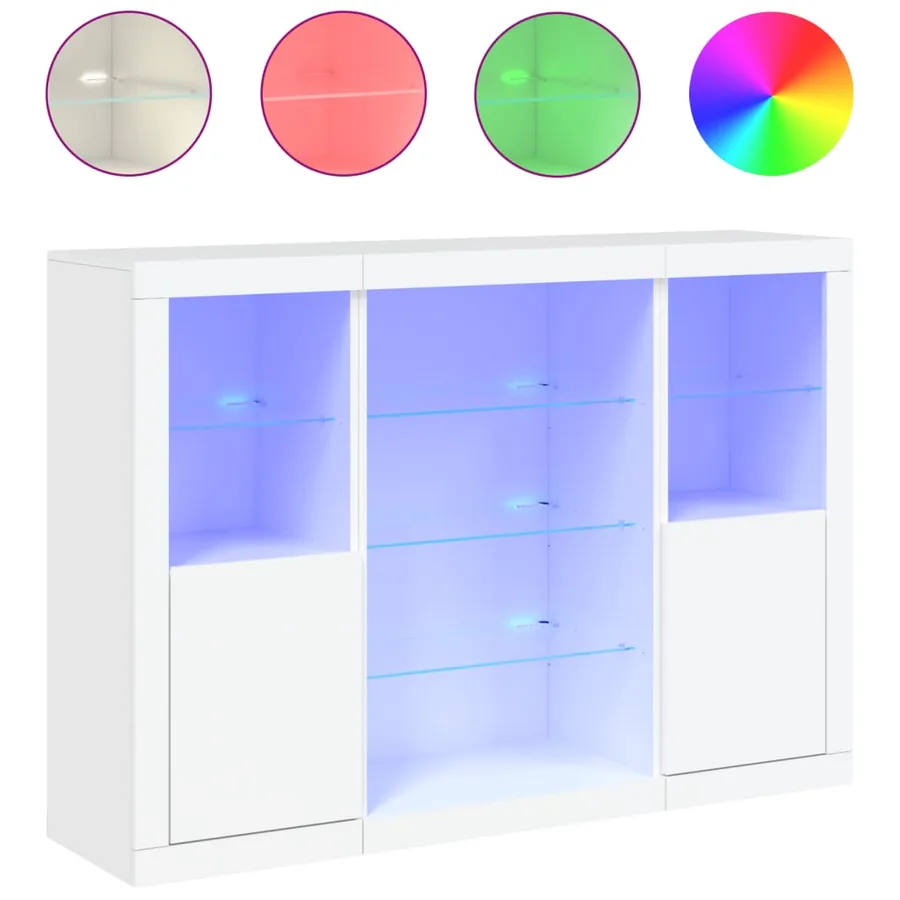 Buffets avec lumières LED 3 pcs blanc bois d'ingénierie - 2