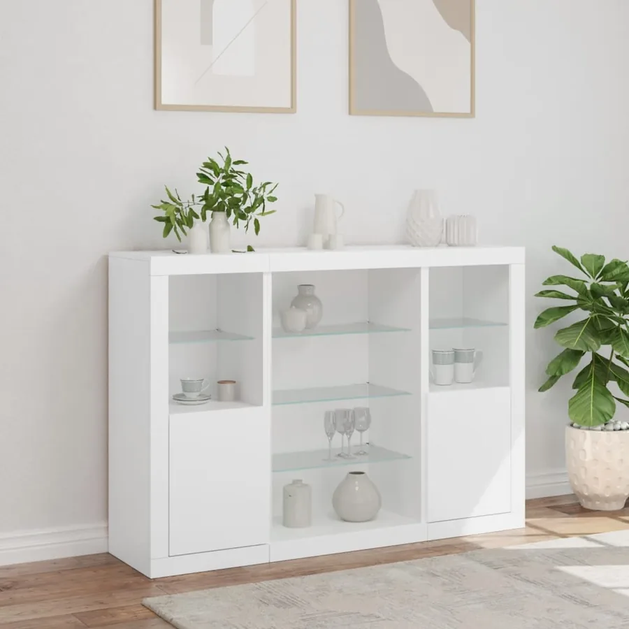 Buffets avec lumières LED 3 pcs blanc bois d'ingénierie - 4