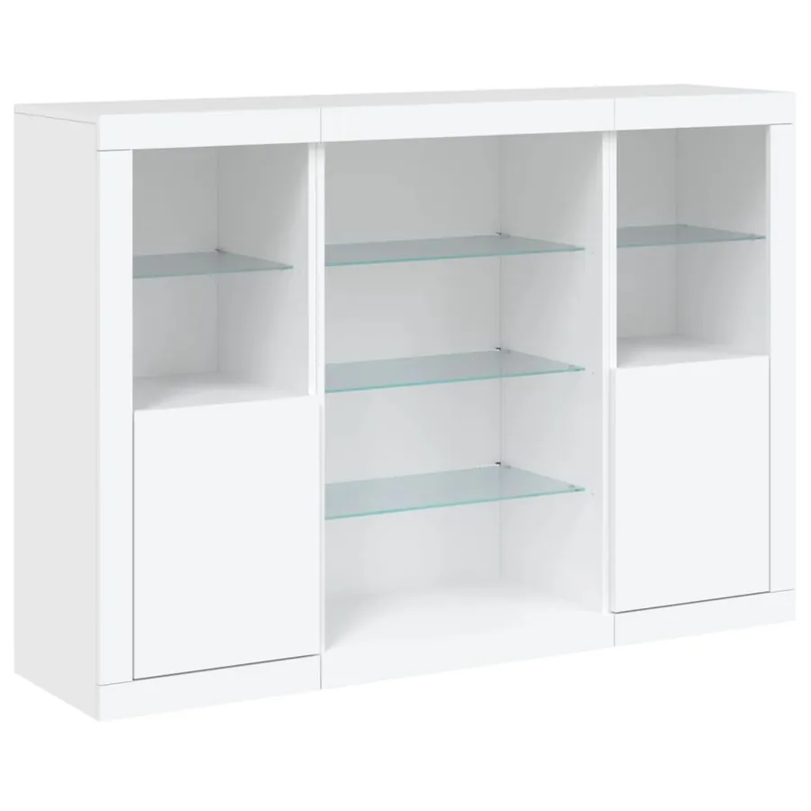 Buffets avec lumières LED 3 pcs blanc bois d'ingénierie - 5