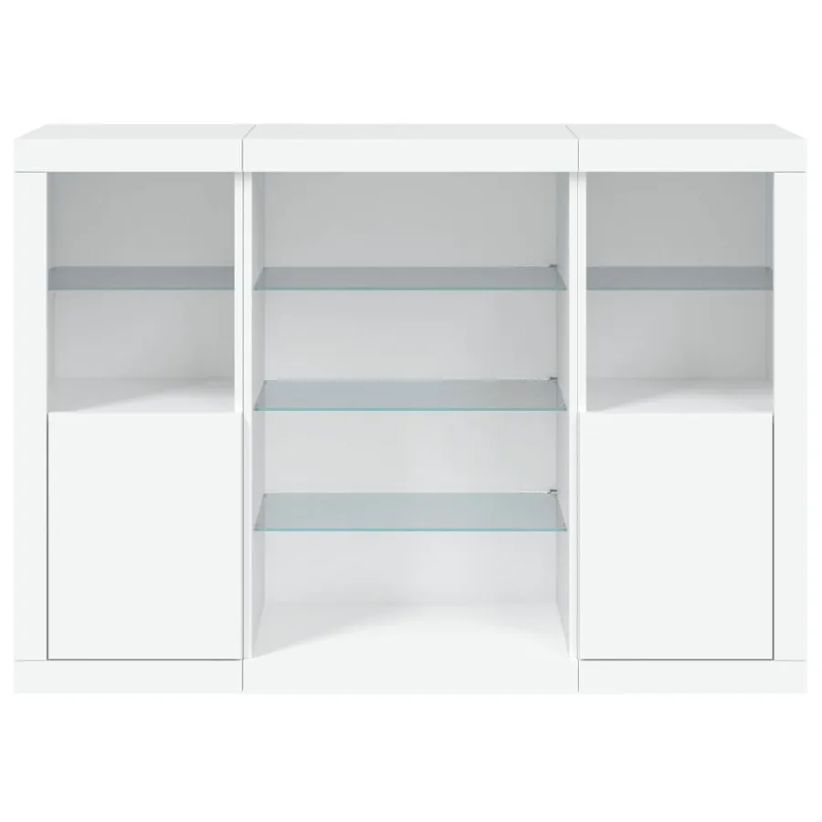 Buffets avec lumières LED 3 pcs blanc bois d'ingénierie - 6