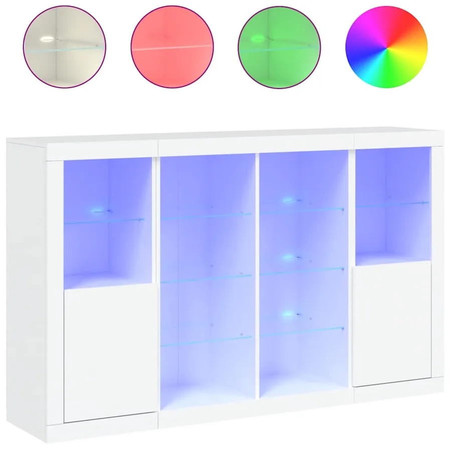 Buffets avec lumières LED 3 pcs blanc bois d'ingénierie - 2