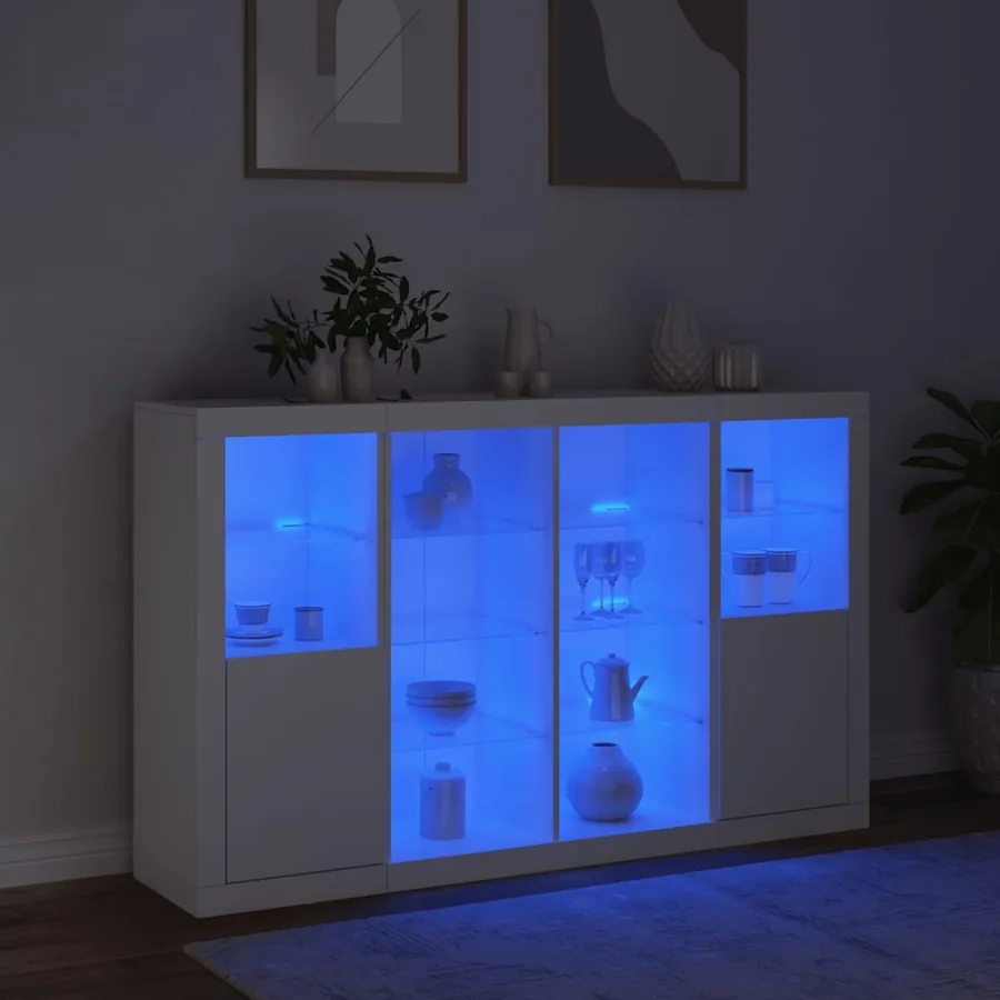 Buffets avec lumières LED 3 pcs blanc bois d'ingénierie - 3