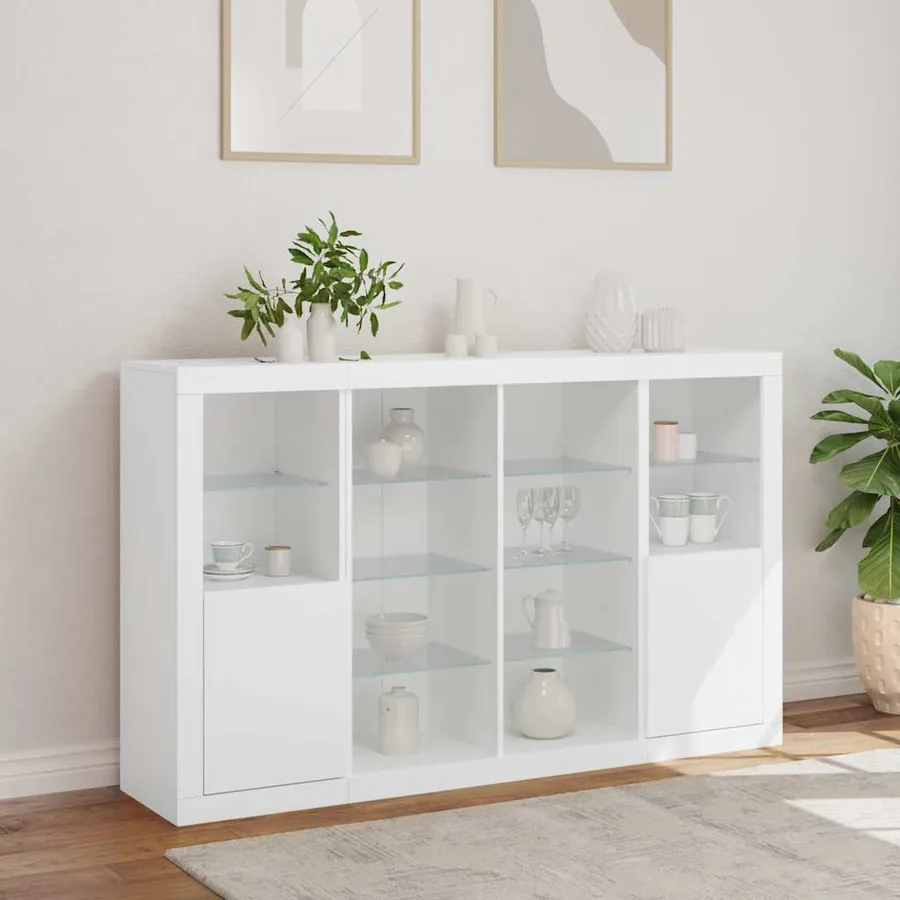 Buffets avec lumières LED 3 pcs blanc bois d'ingénierie - 4