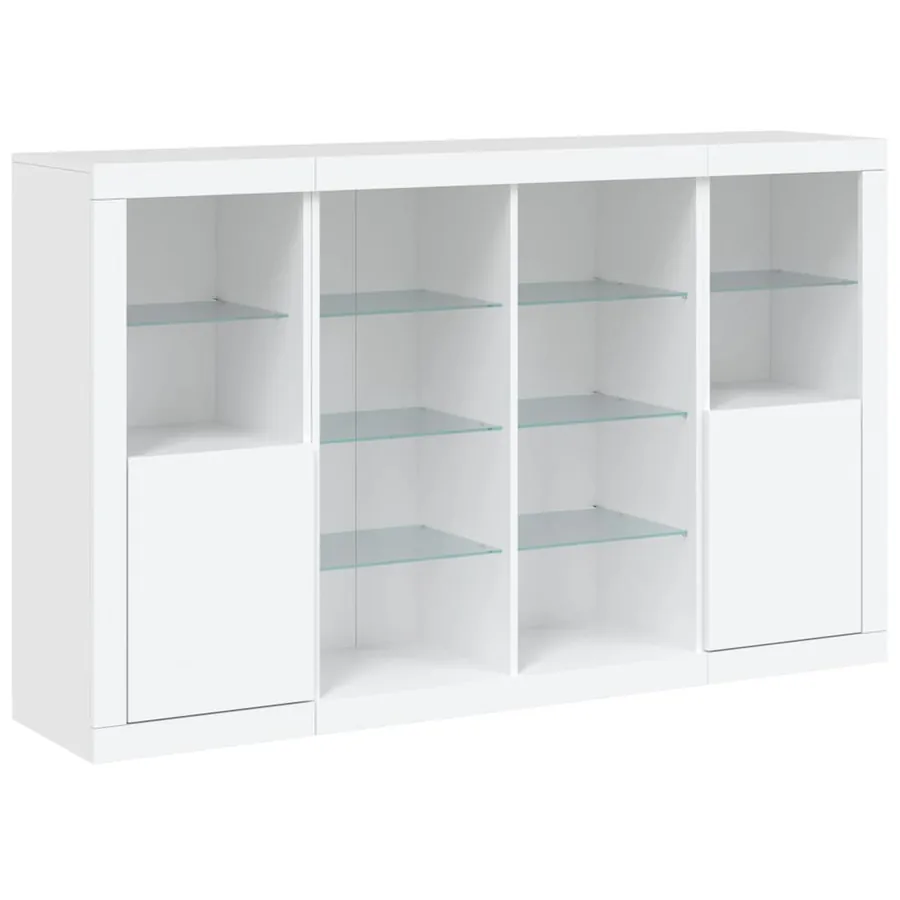 Buffets avec lumières LED 3 pcs blanc bois d'ingénierie - 5