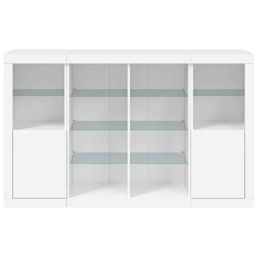 Buffets avec lumières LED 3 pcs blanc bois d'ingénierie - 6