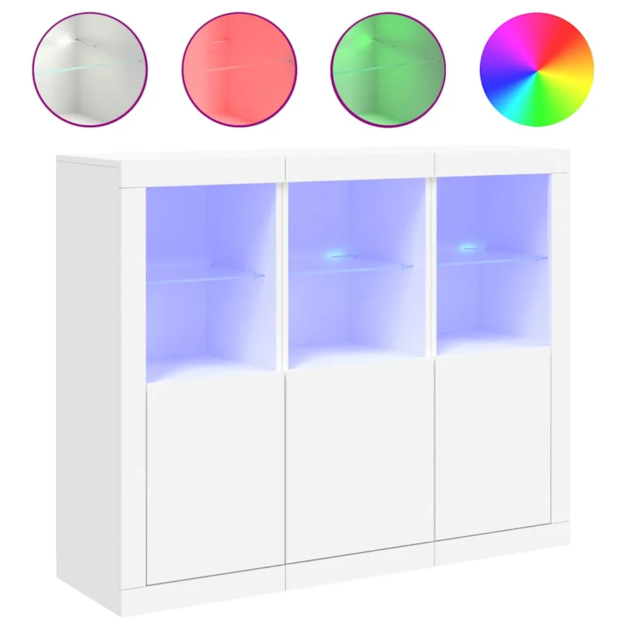 Buffets avec lumières LED 3 pcs blanc bois d'ingénierie - 2