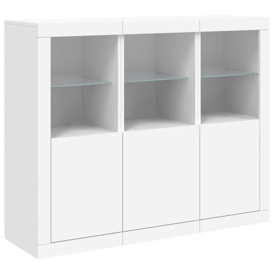 Buffets avec lumières LED 3 pcs blanc bois d'ingénierie - 5