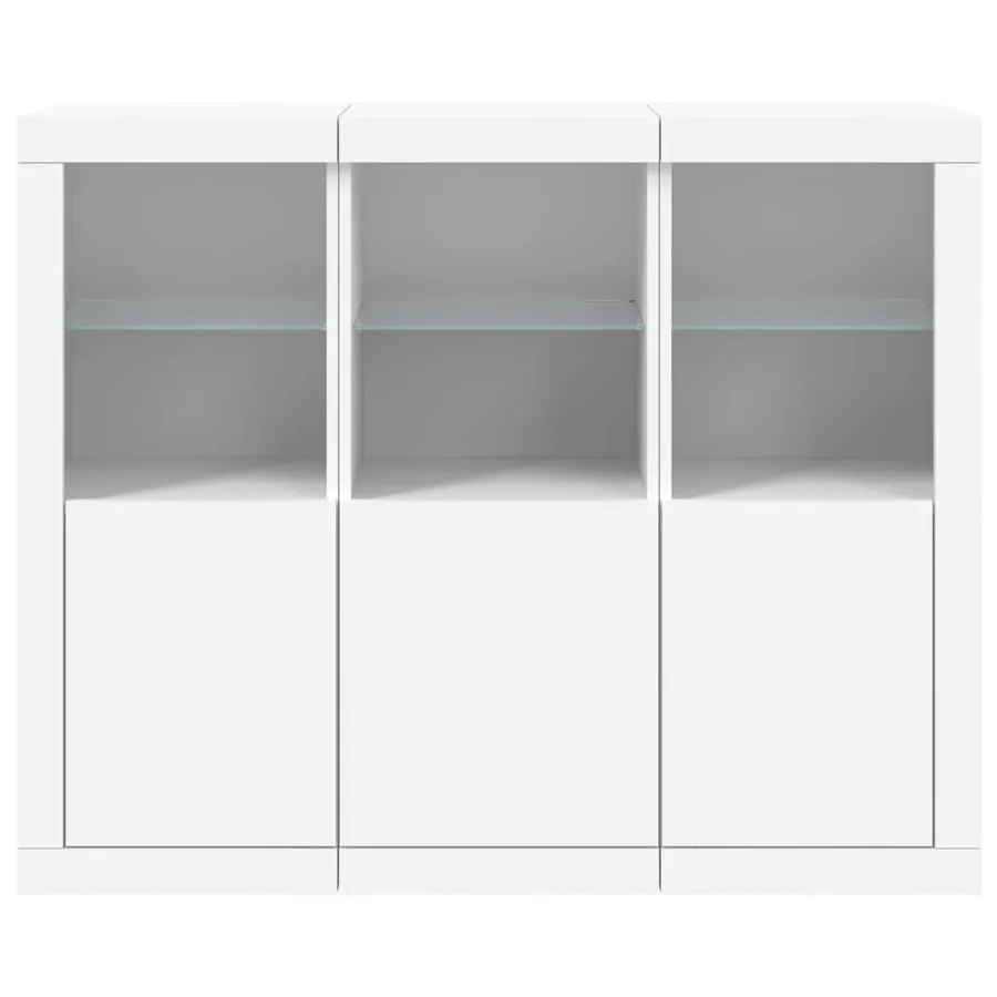Buffets avec lumières LED 3 pcs blanc bois d'ingénierie - 6