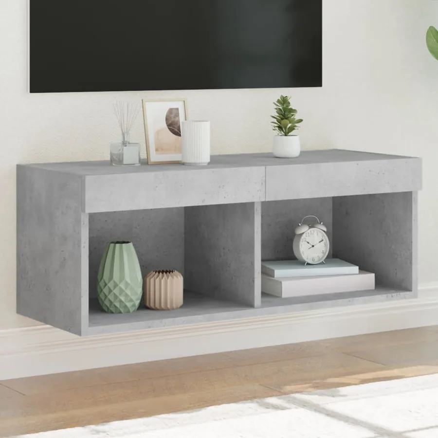 Meuble TV avec lumières LED gris béton 80x30x30 cm