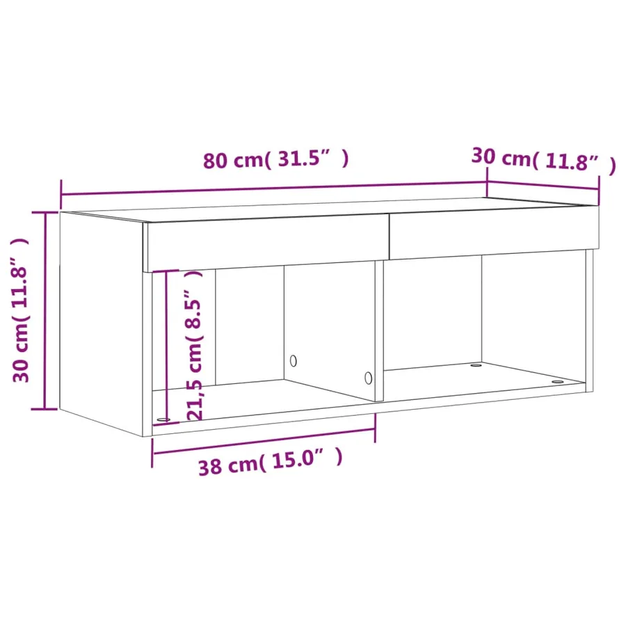 Meuble TV avec lumières LED gris béton 80x30x30 cm - 17
