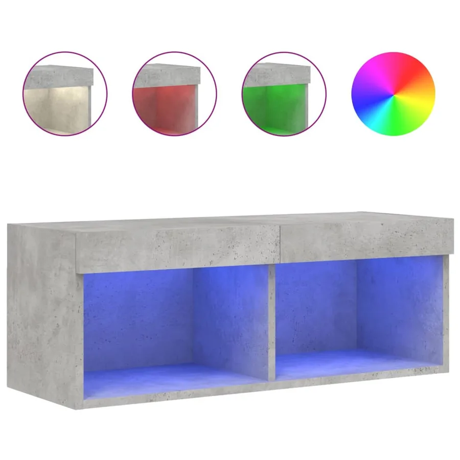 Meuble TV avec lumières LED gris béton 80x30x30 cm - 2