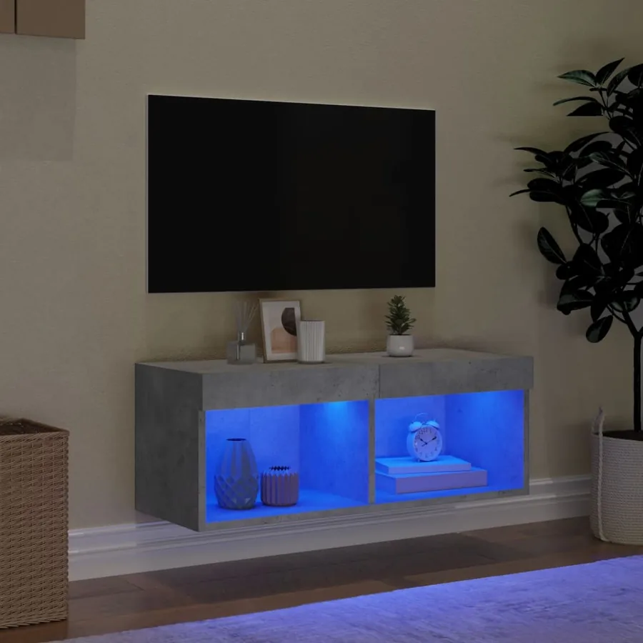 Meuble TV avec lumières LED gris béton 80x30x30 cm - 3