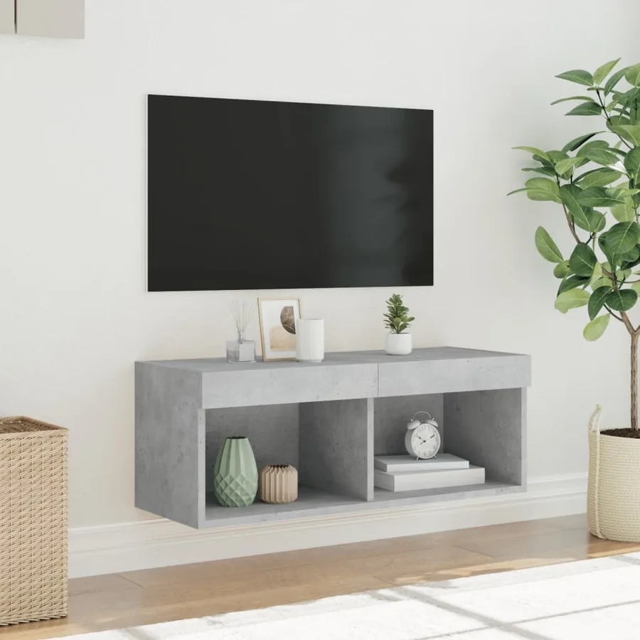 Meuble TV avec lumières LED gris béton 80x30x30 cm - 5