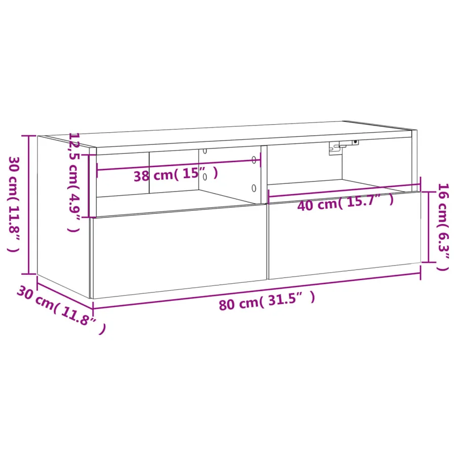 Meuble TV mural sonoma gris 80x30x30 cm bois d'ingénierie - 14