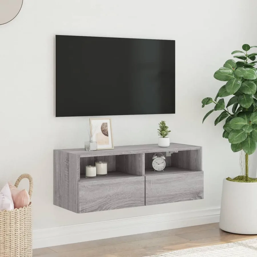 Meuble TV mural sonoma gris 80x30x30 cm bois d'ingénierie - 3