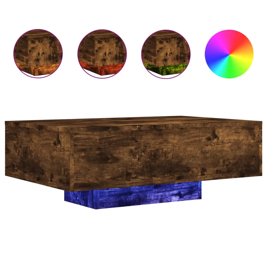 Table basse avec lumières LED chêne fumé 85x55x31 cm - 2
